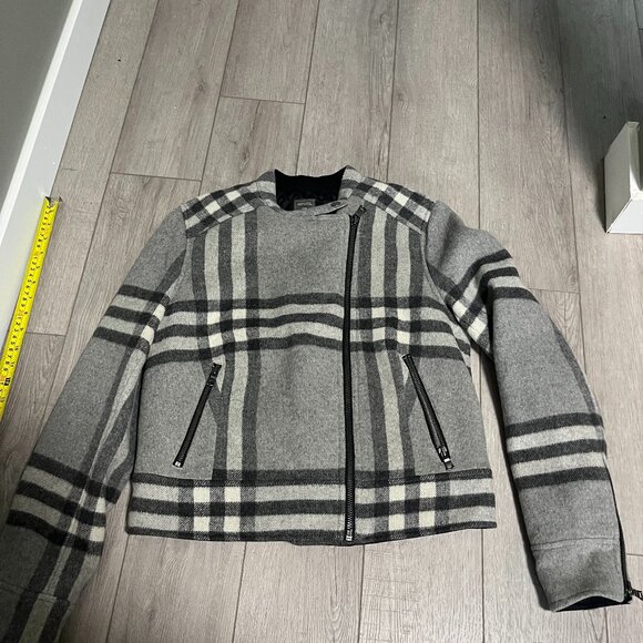 Gap Women's Gray Plaid Quilt Lined Wool Bomber Jacket Size Medium M Preowned - Picture 1 of 8